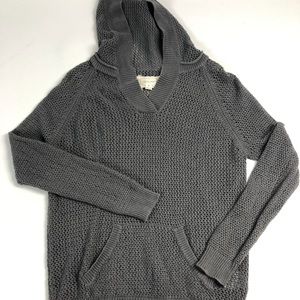 shirt 469 Grey Crochet Knit‎ Hooded Pullover Sweater Women's Size M